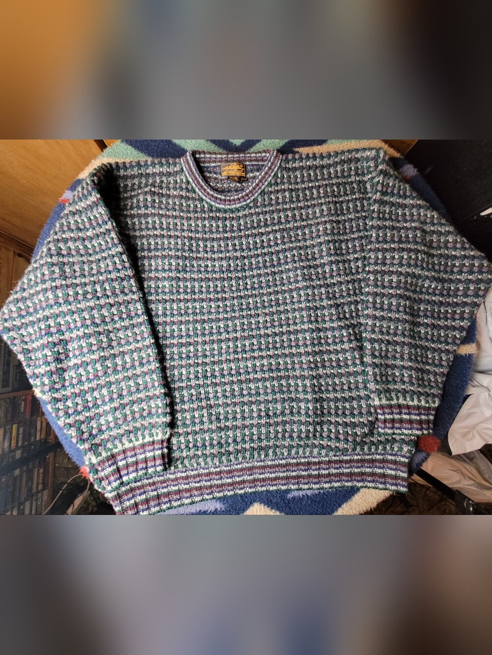 Vintage Eddie Bauer Shetland Wool Sweater Mens XL Textured Multicolor Knit